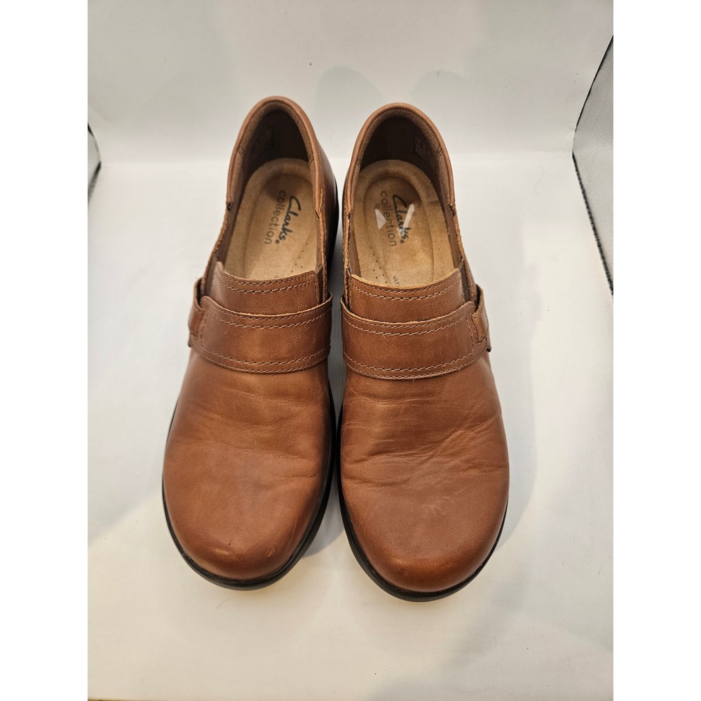 Clarks Collection Women's Brown Leather‎ Slip On Clogs Shoes Sz 8.5 #382